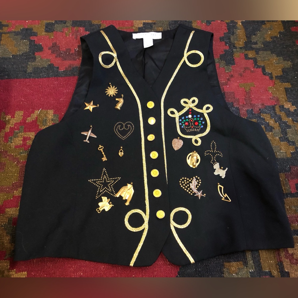 Vintage vest With charms Embellished Embroidered Hand Made 16/18